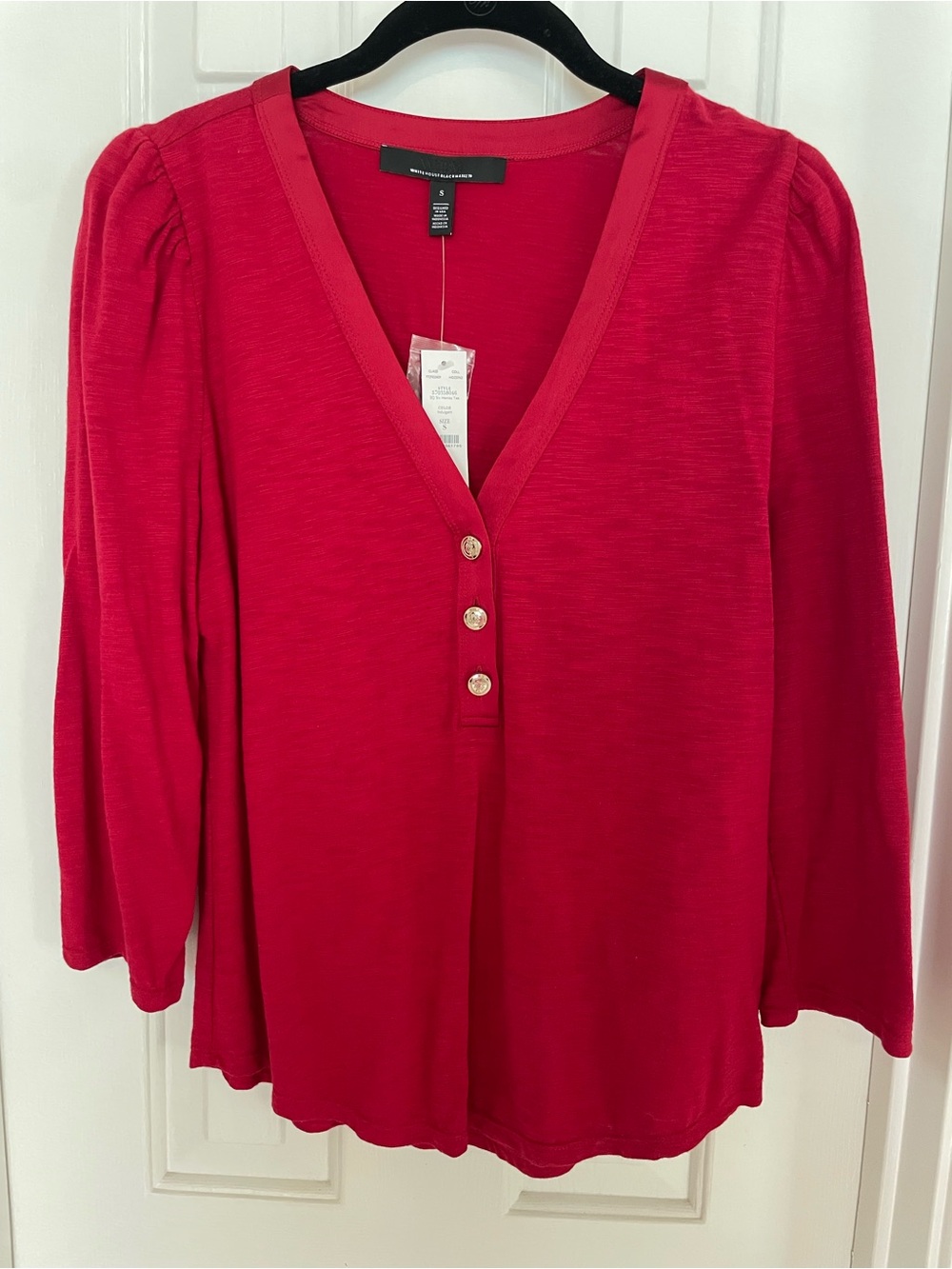 WHBM Woman’s Red V-Neck Button Front Top